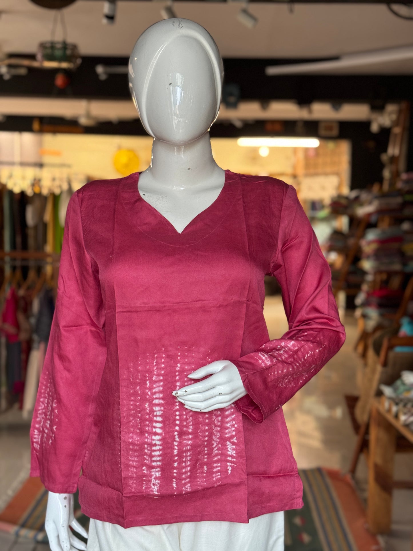 Full sleeves placement bandini tie n dye cotton tunic top / short kurti - multiple colors n designs available