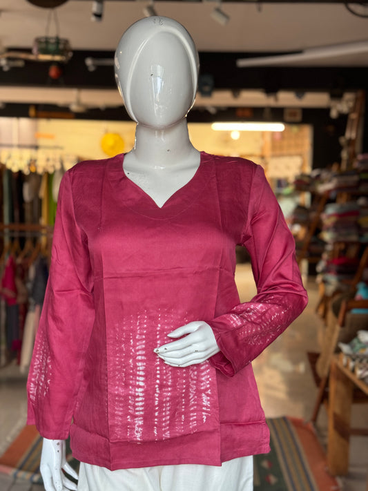 Full sleeves placement bandini tie n dye cotton tunic top / short kurti - multiple colors n designs available