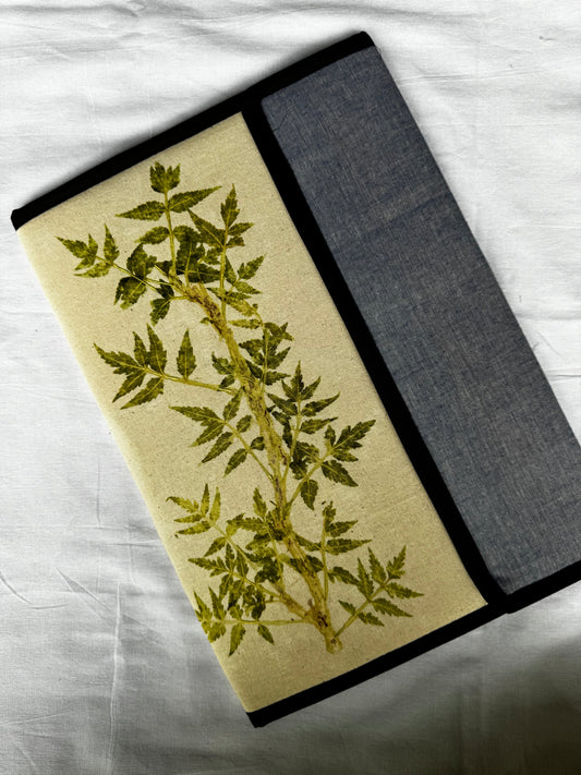 Eco leaf print on handloom cotton folder with inside pockets