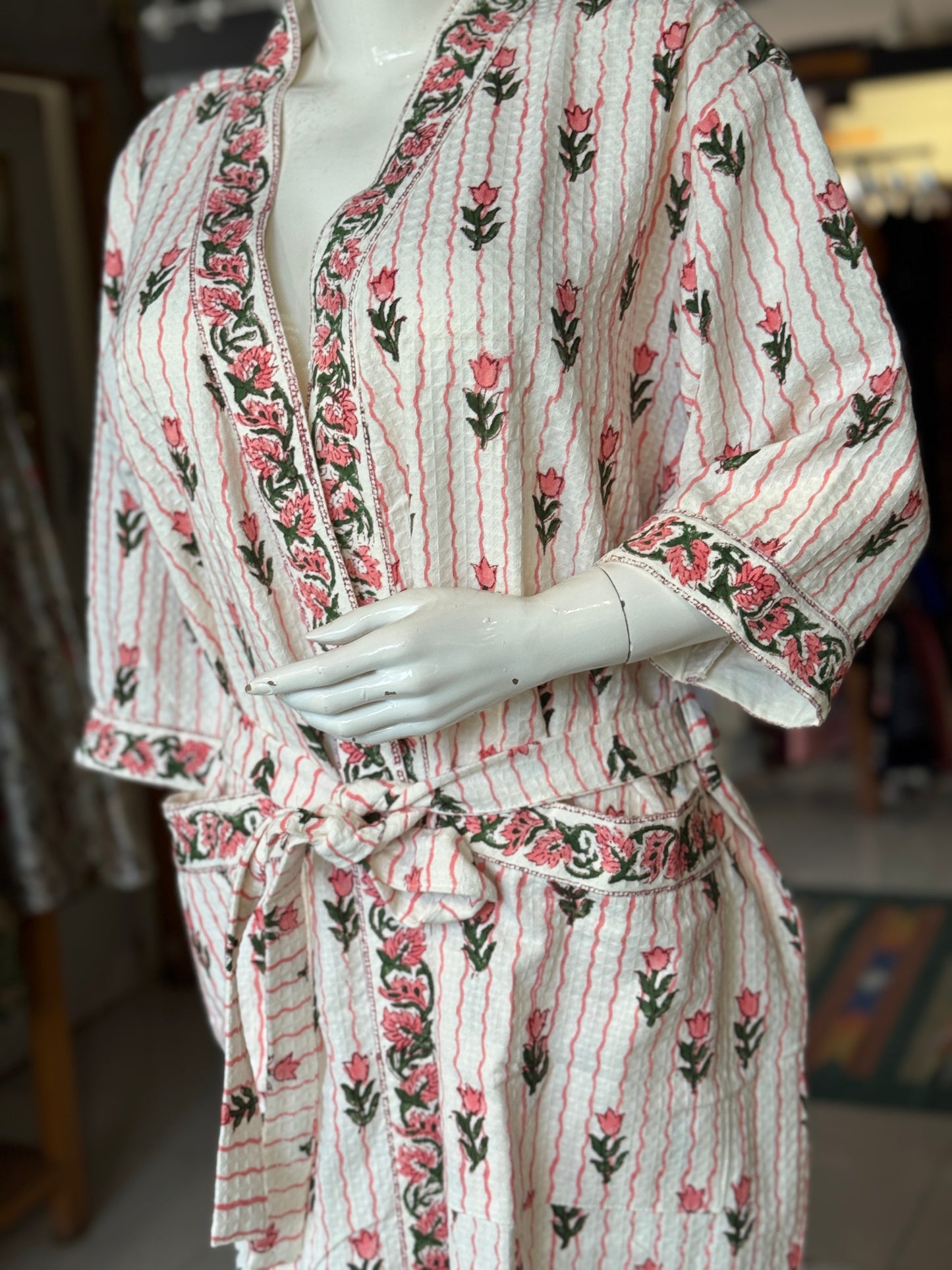 Hand block printed waffle cotton bath robe / swim suit cover up for adults - multiple designs