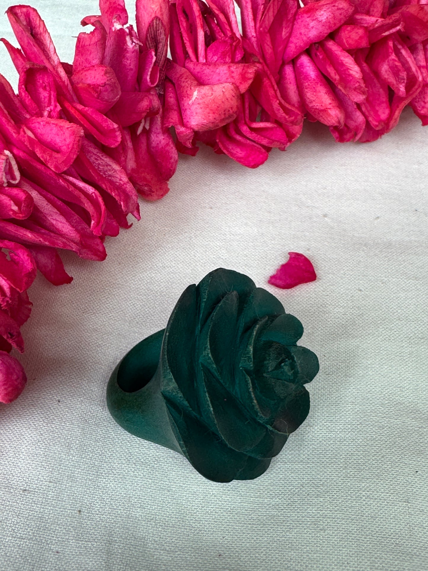 Rose hand carved finger ring in yellow wood - color options available
