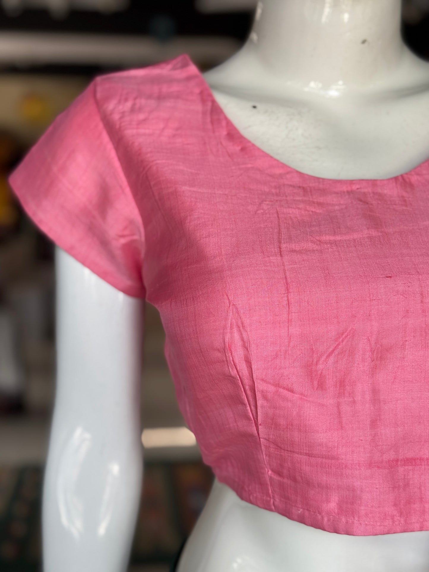 Light pink soft handwoven mulberry silk back open blouse
