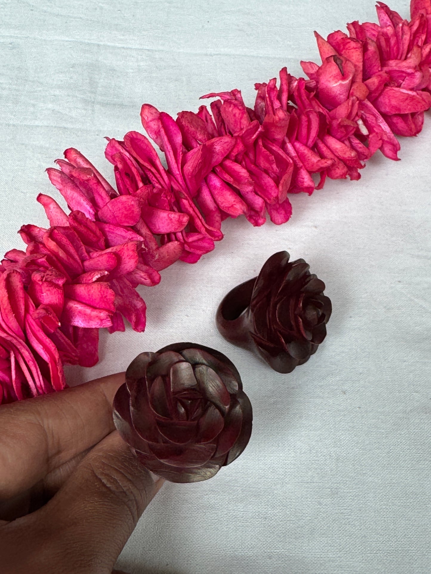 Rose hand carved finger ring in yellow wood - color options available