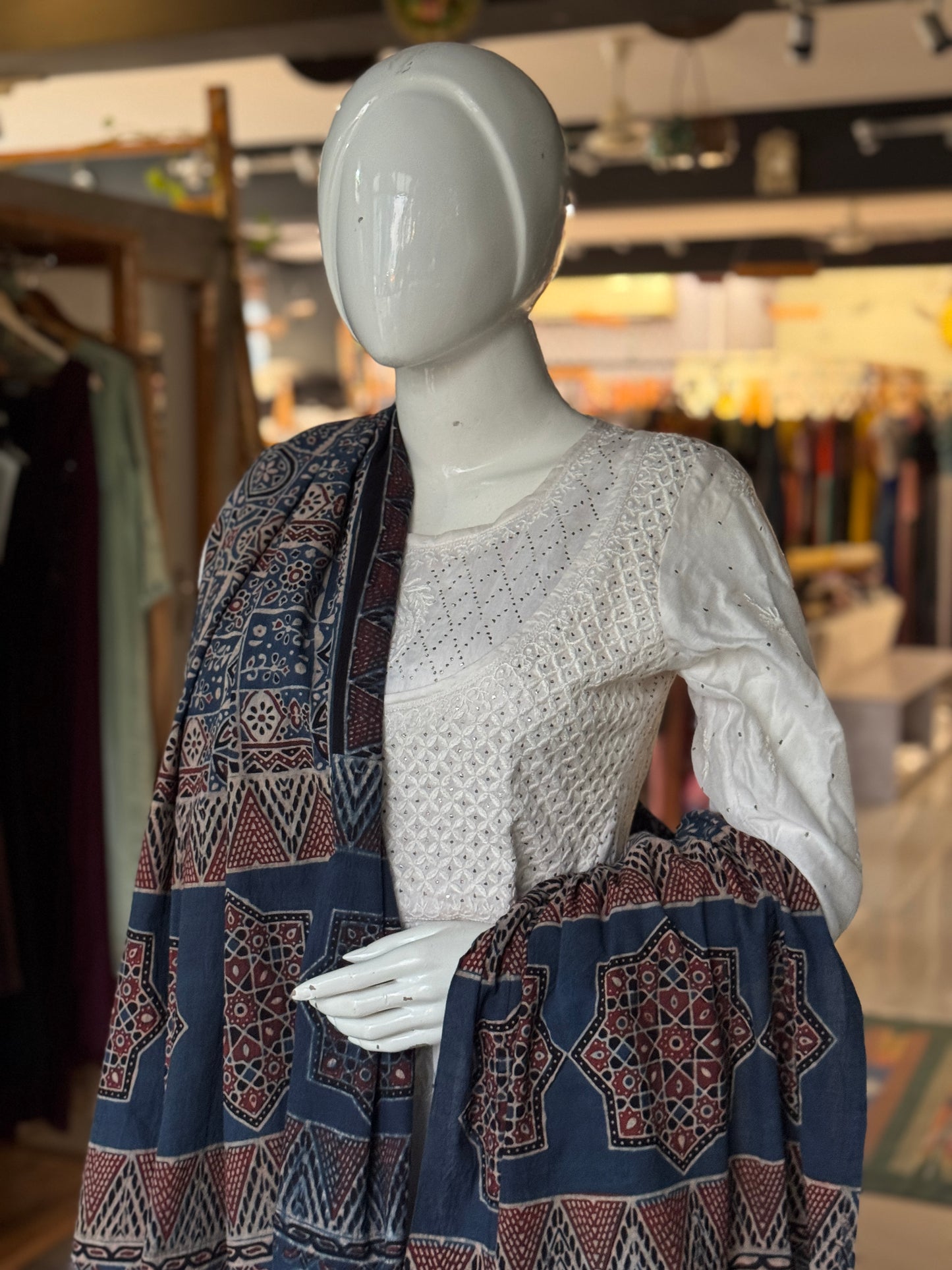 Ajrakh natural dye, hand block printed 60s cotton dupatta - colour options