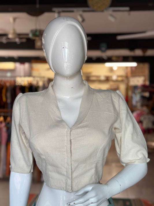 Kora off white hand spun, hand woven, collared cotton blouse