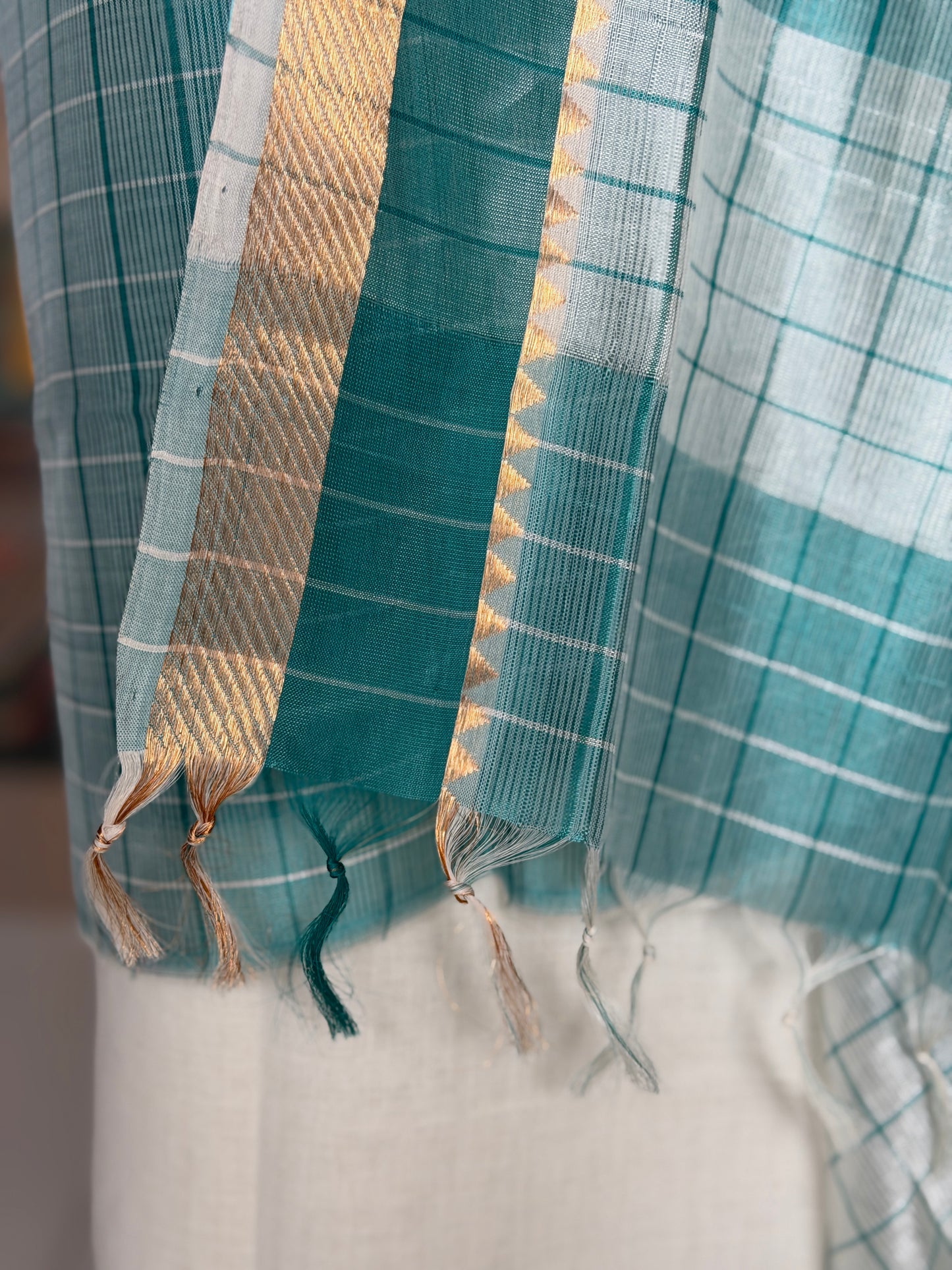 Silk cotton handwoven mangalagiri 3 piece unstitched set - kurti, pants n dupatta set