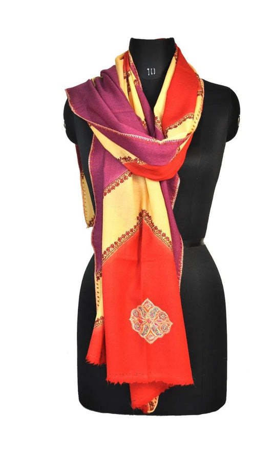 Sozni Kashmiri hand embroidery on multi colored fine wool stole