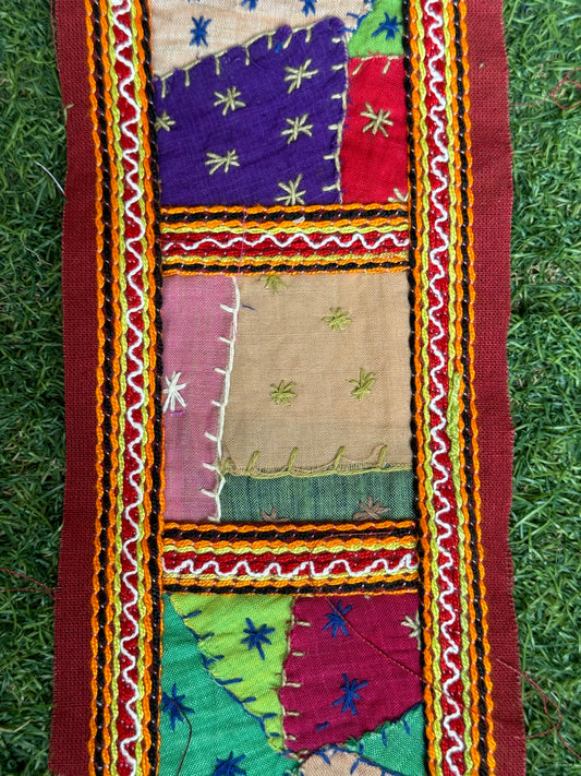 Maroon cotton border fabric with multi color patch work and hand embroidery