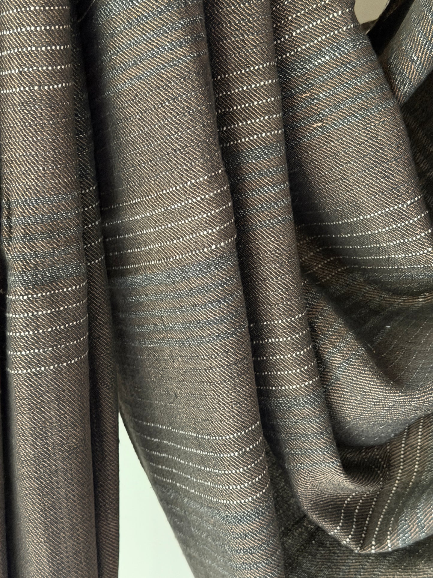 Greenish black woolen handwoven sofa throw with stripes