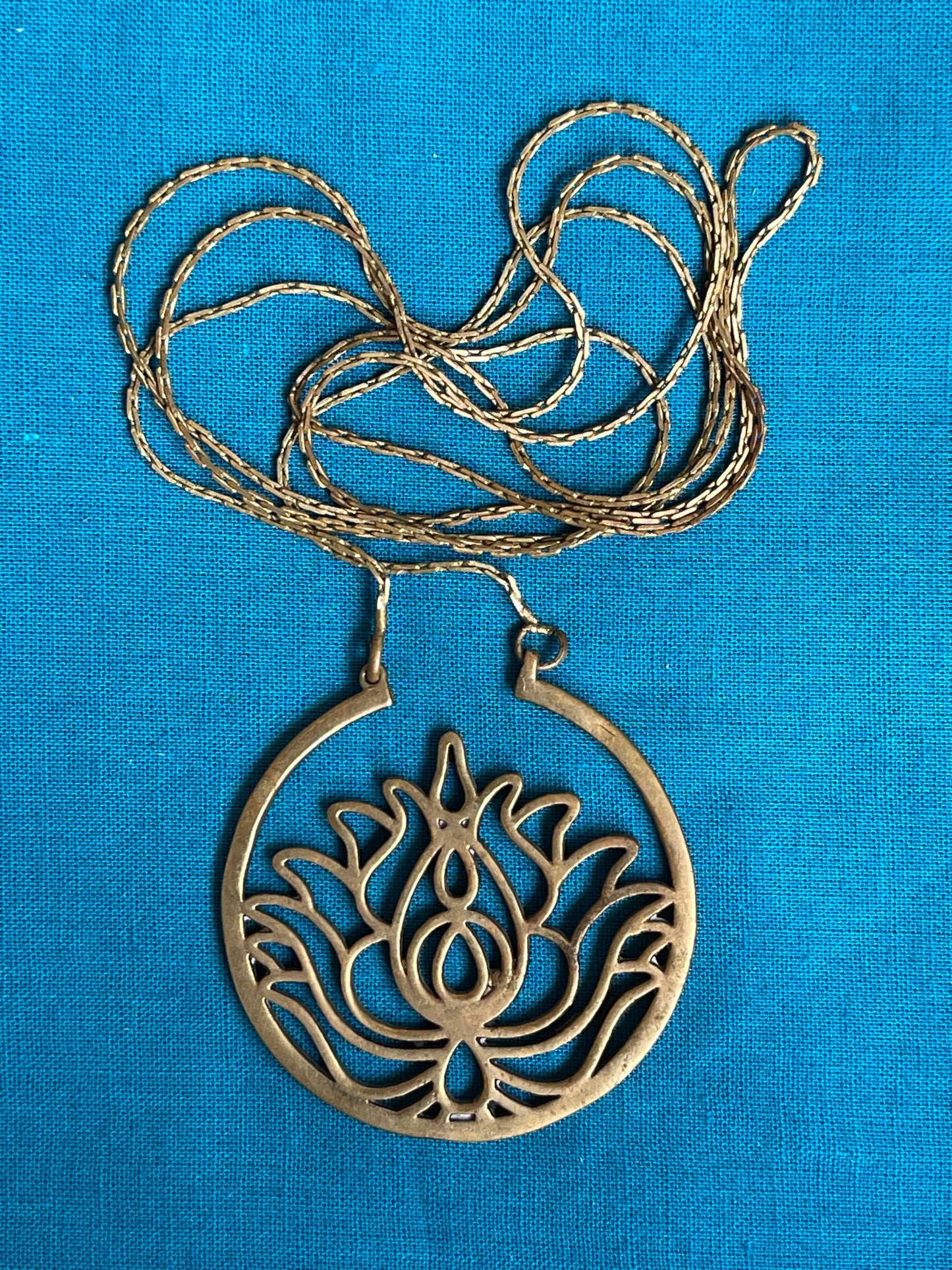 Lotus in a circle pendant brass neckpiece chain