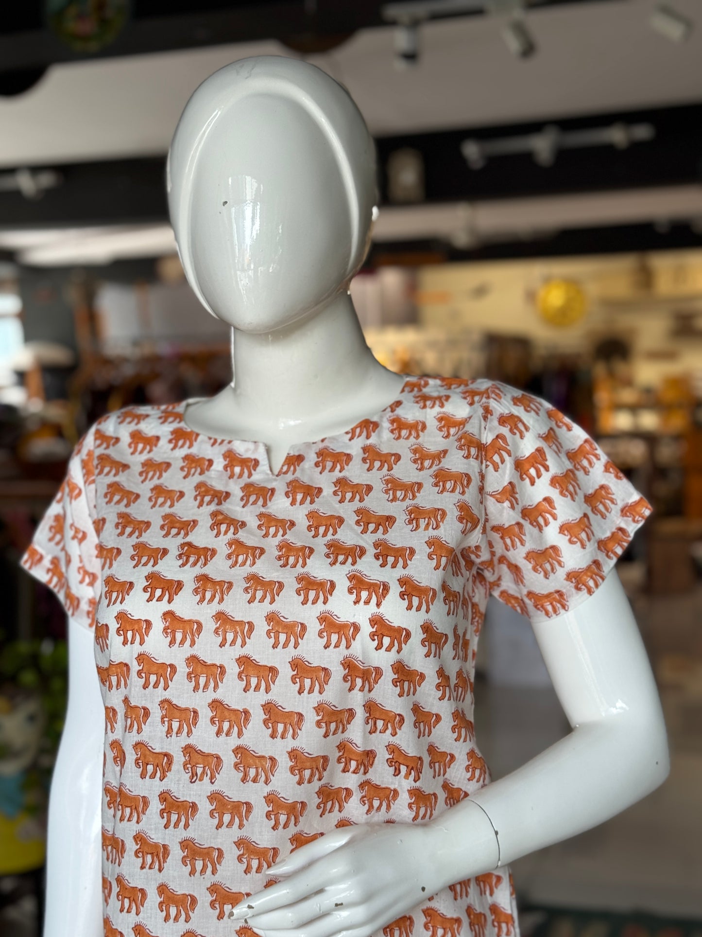 Horses print hand block printed white cotton short kurti