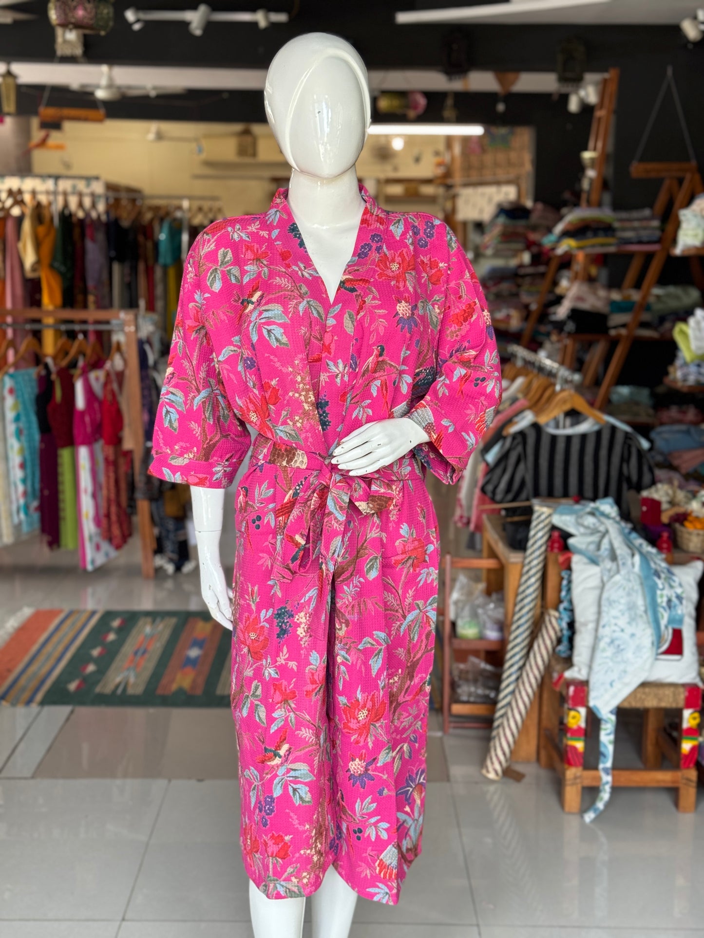 Hand block printed waffle cotton bath robe / swim suit cover up for adults - multiple designs