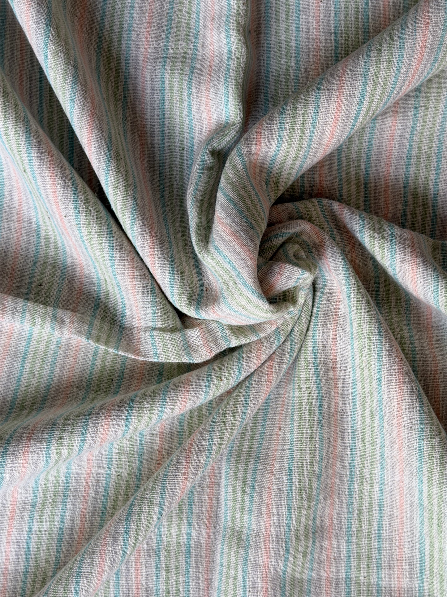 Pastel stripes on off white - cotton hand spun, hand woven fabric