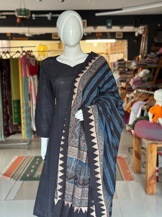 Ajrakh hand block printed cotton stripes dupatta - colour n designs options available