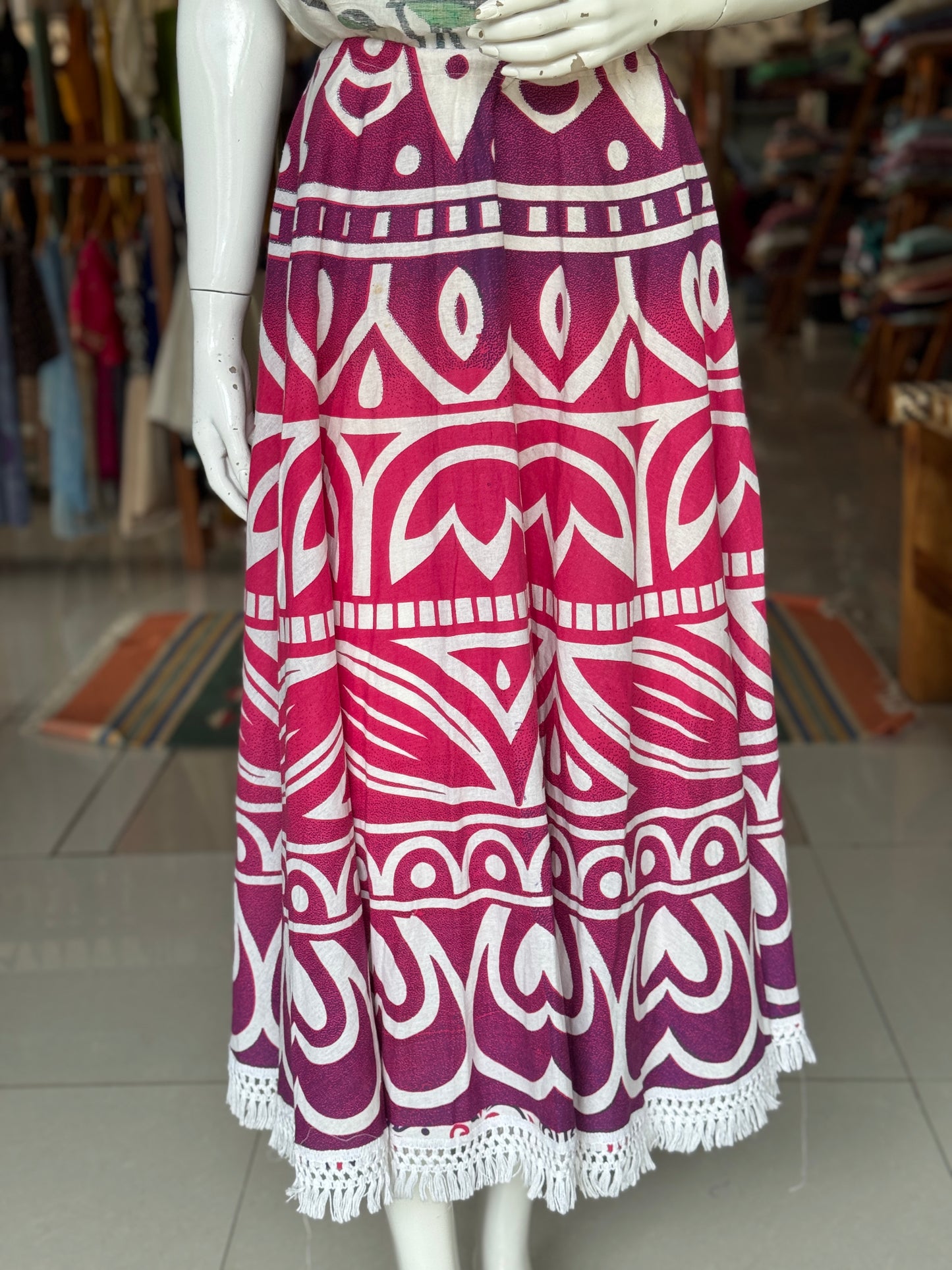 Pink purple flared umbrella skirt with lace - free  size