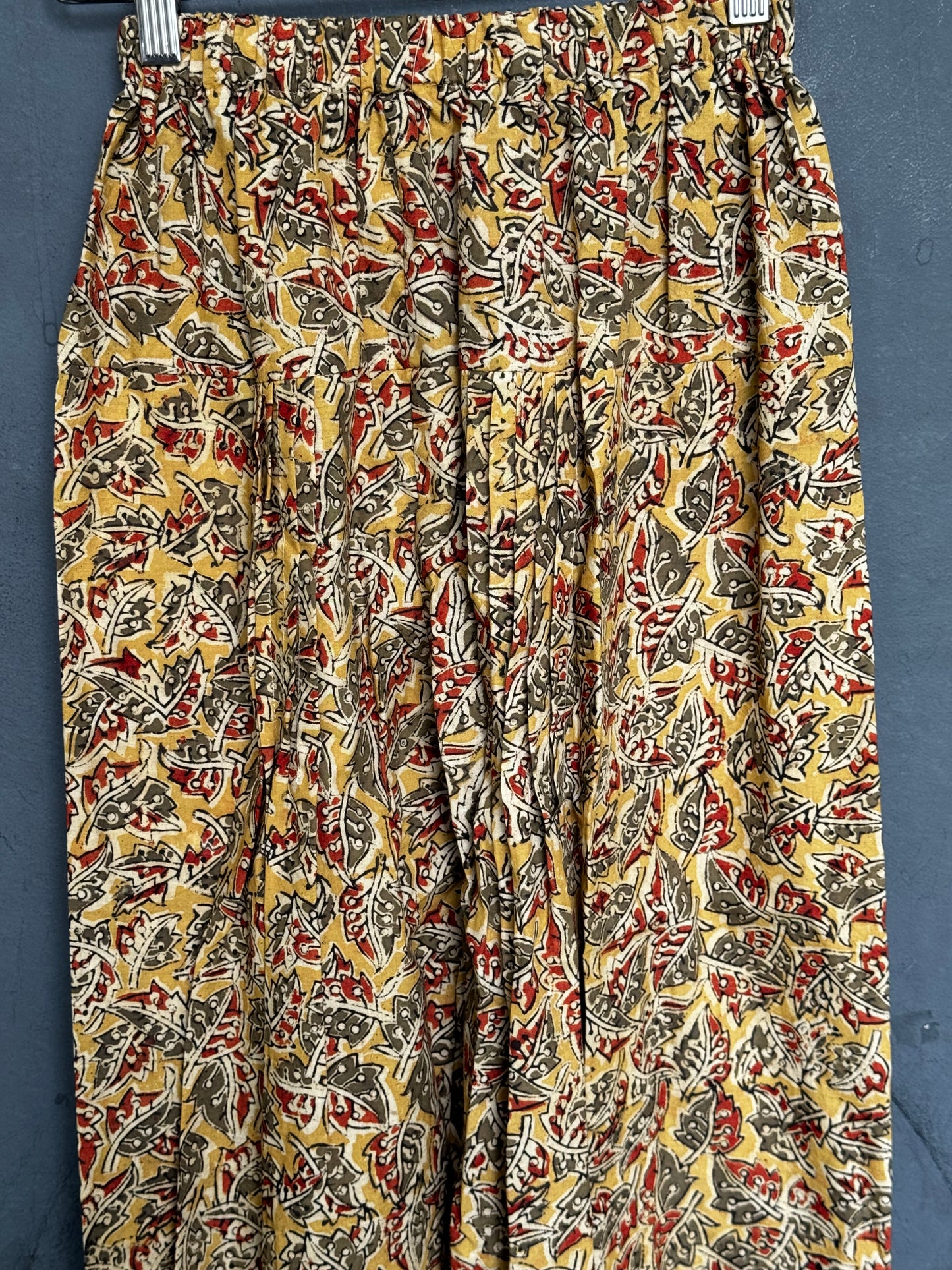 Floral cotton Kalamkari hand block printed harem pants with pintucks for girls