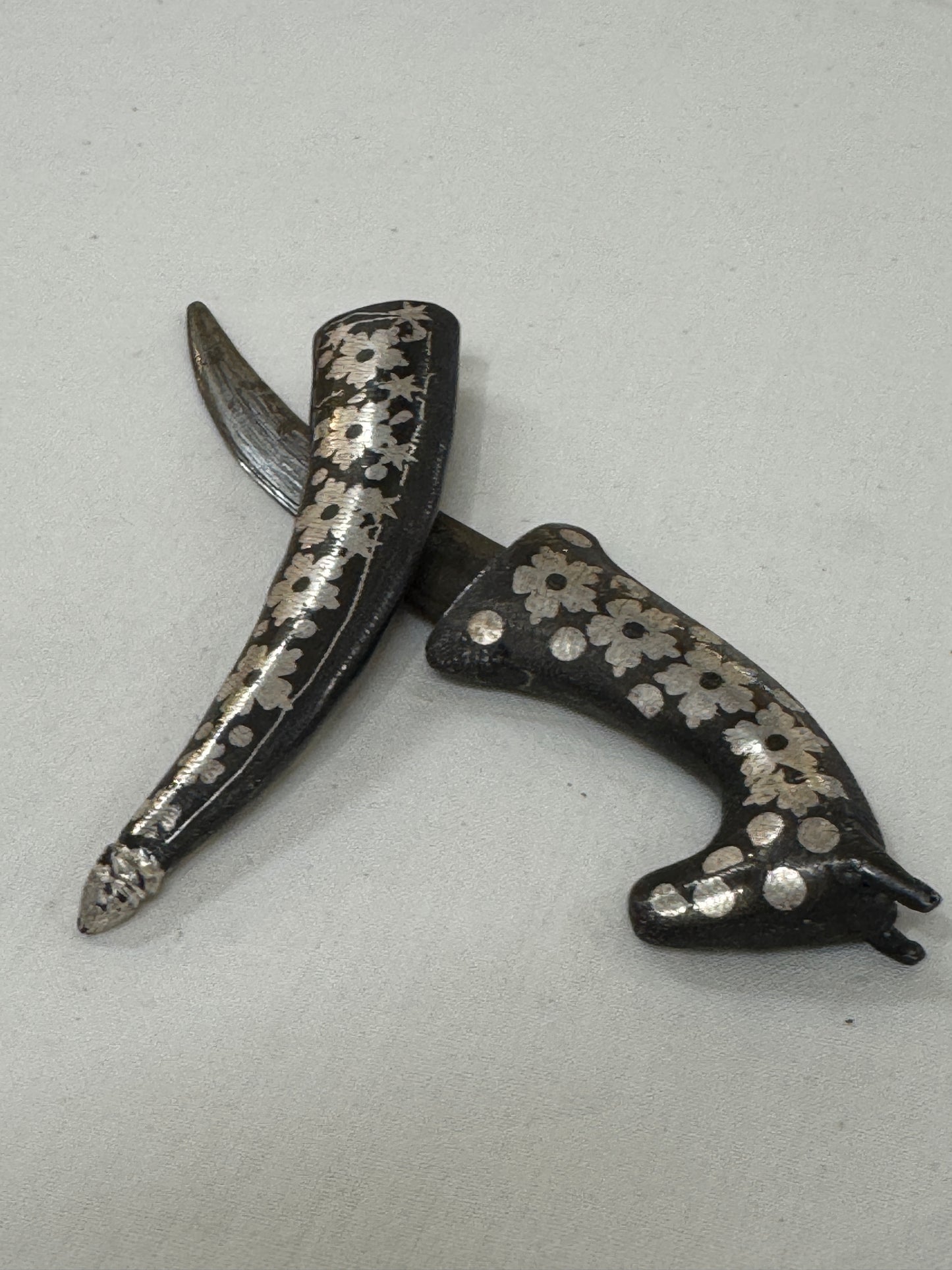 Bidri silver inlay work small damas blade knife with cover