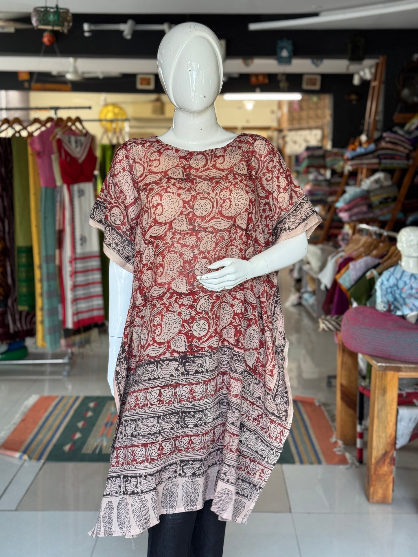 Kalamkari kaftan kurti - soft cotton with hand block prints - designs n colors options available