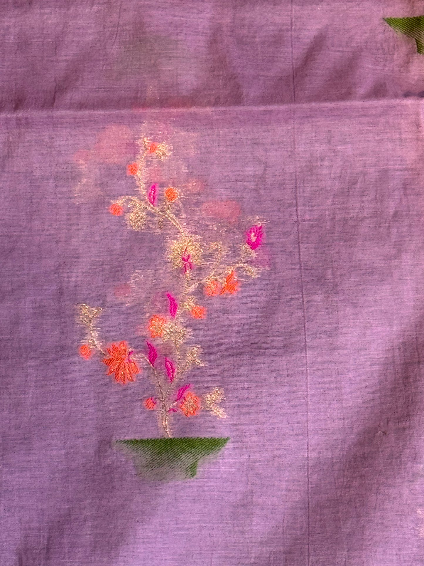 Lavender Banarasi cotton 3 piece unstitched suit set with floral patterns