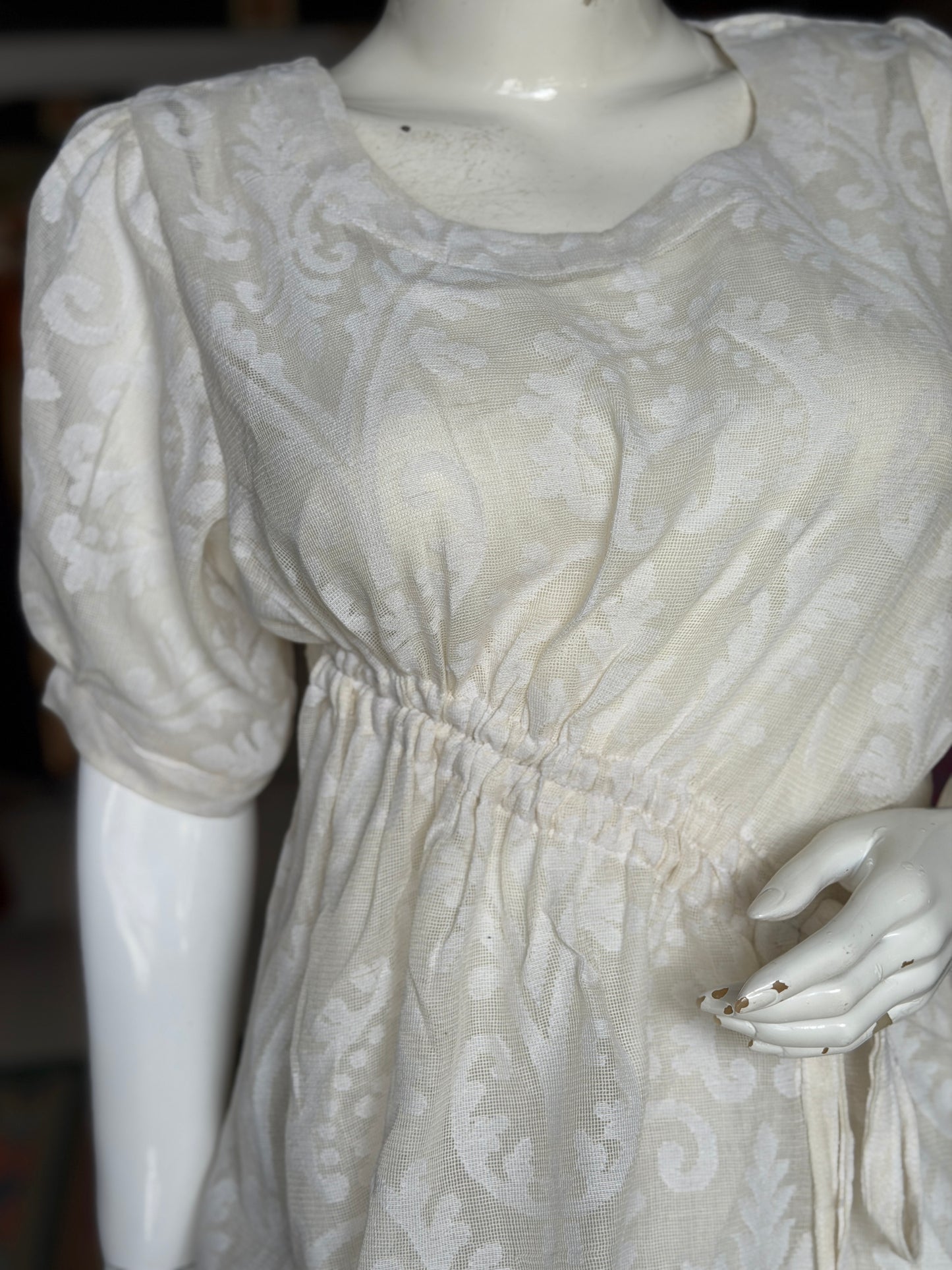 Off white banaras cotton cut work top with cross drawstring