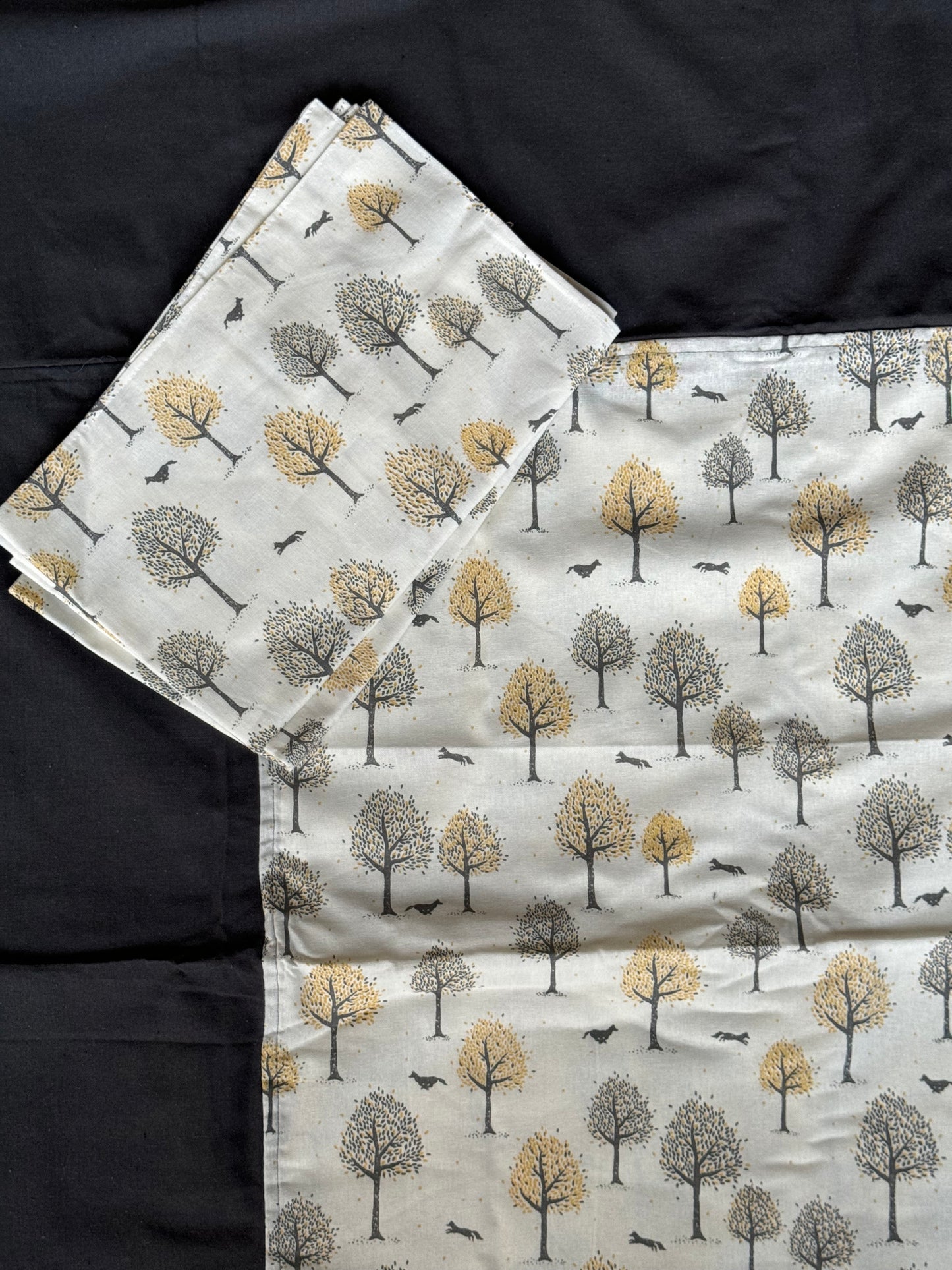 White forest print - cotton bedsheet with grey attached border - king size