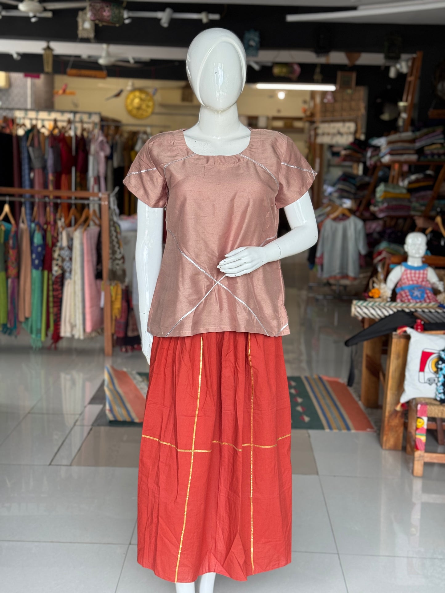 Maroon cotton gota skirt