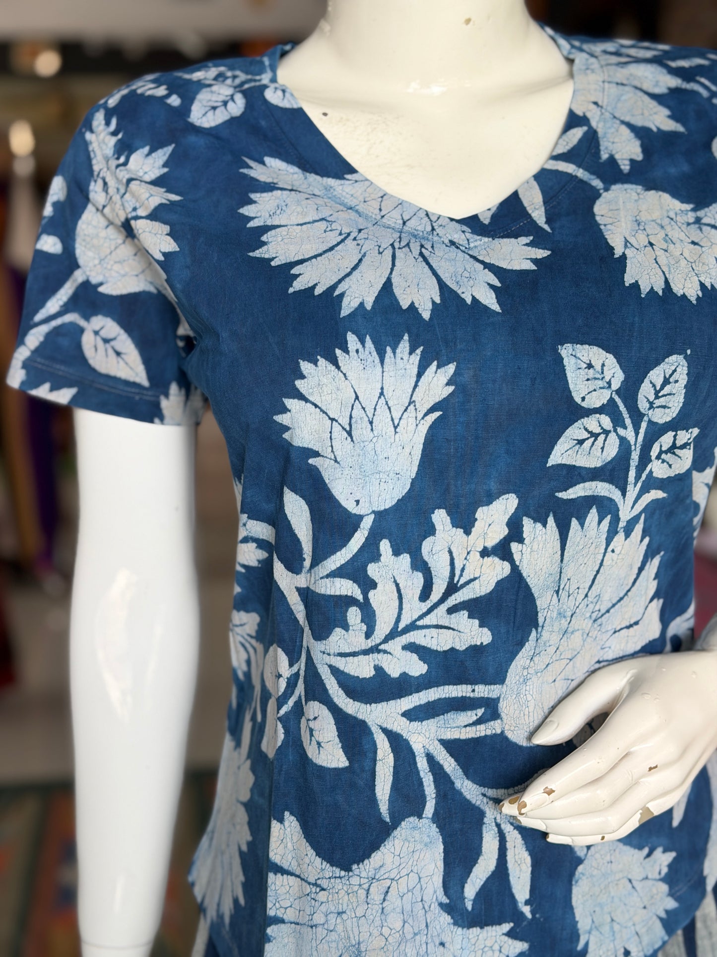 Beautiful cut womens tees - cotton, hand block printed, natural dyed tshirt for women - multiple designs and sizes