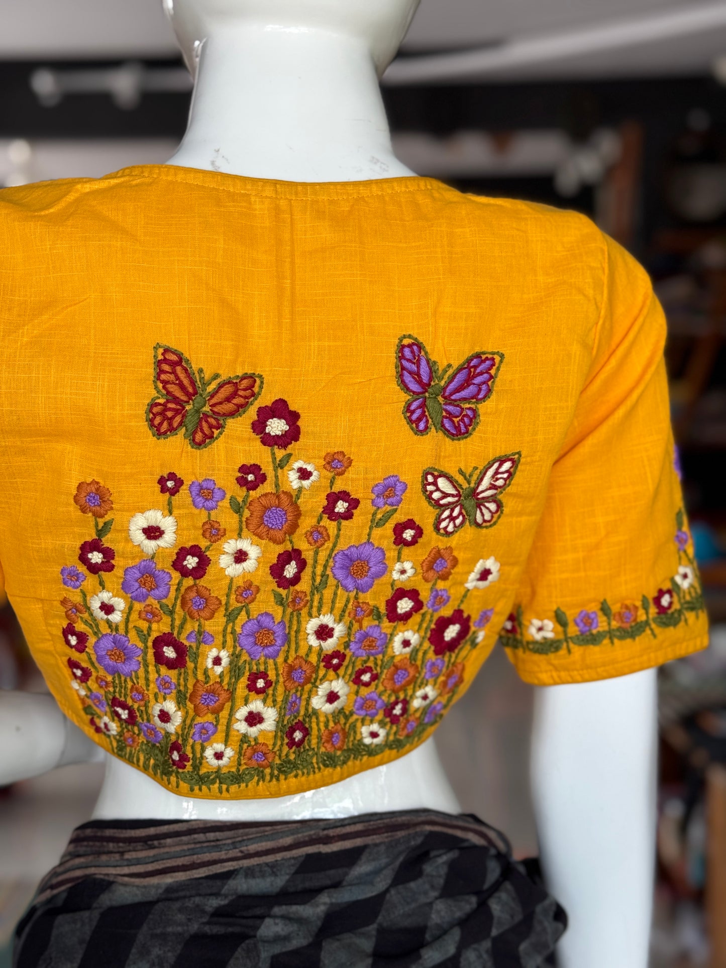 Butterfly garden - cotton hand embroidered blouse - colors available