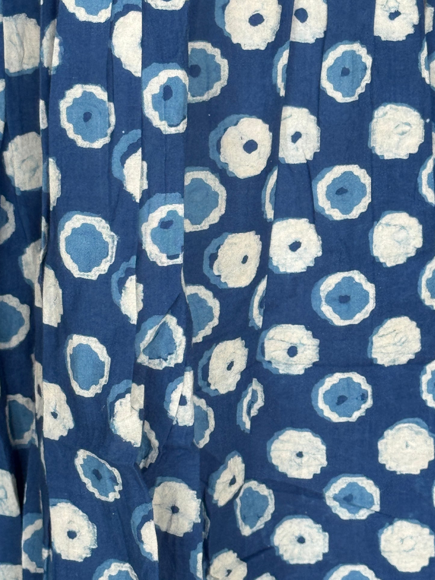 Indigo polka dots hand block printed short cotton dress