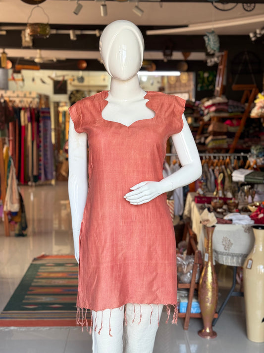 Burnt Orange natural dyed silk short kurti