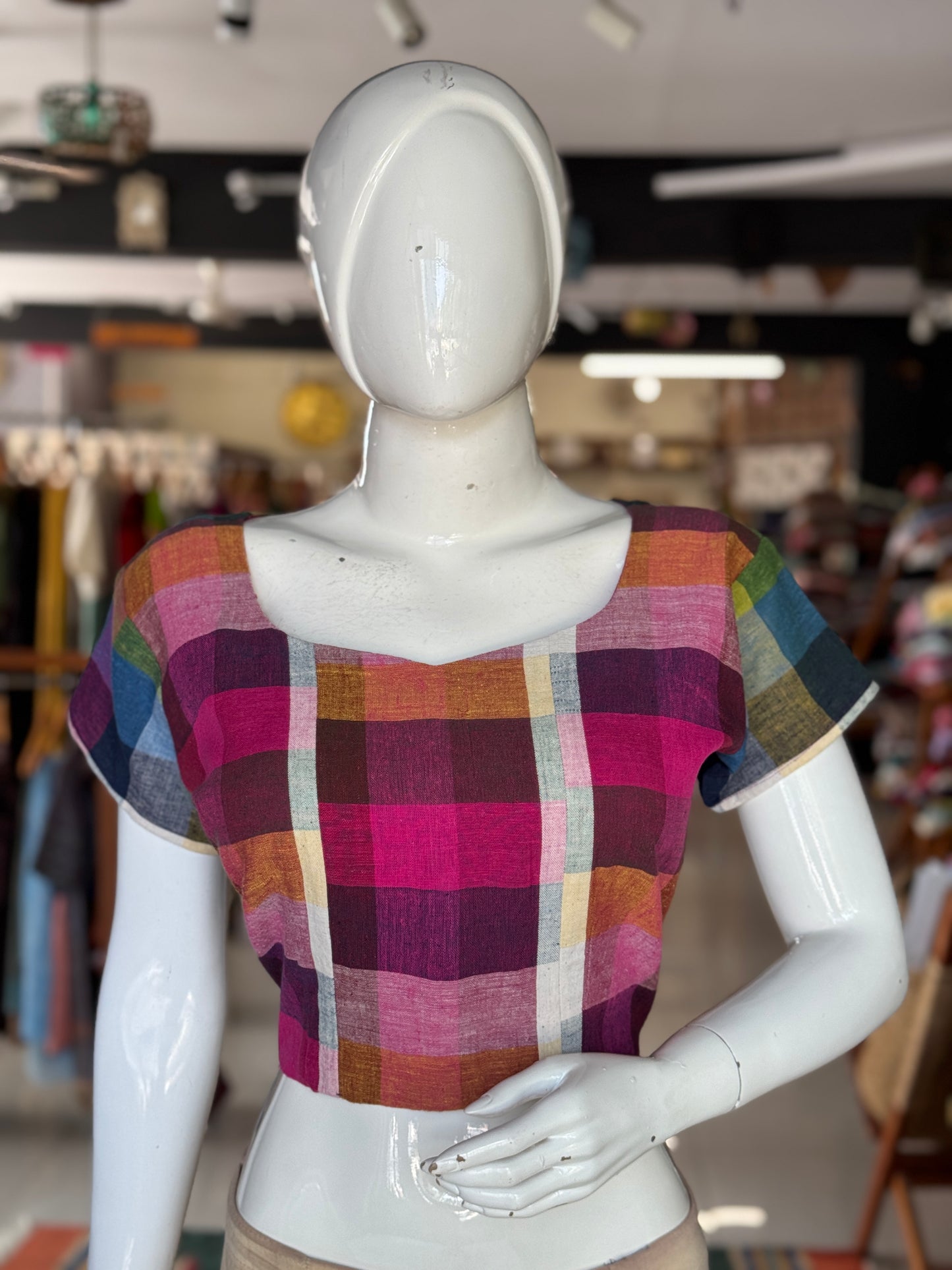 Colorful checks handloom kala cotton blouse