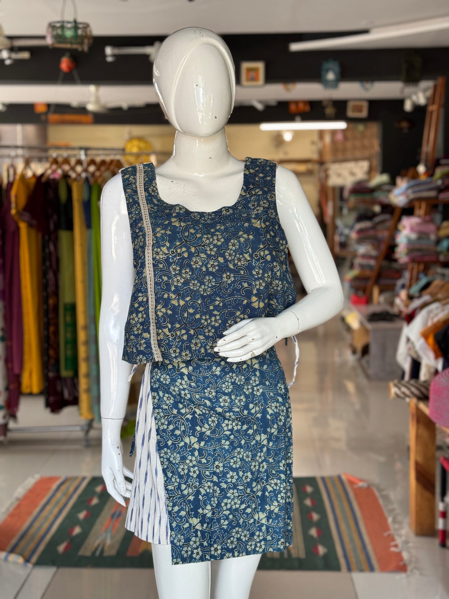 Short wrap skirt n crop top - 4 way handcrafted cotton coord set - free sized side ties crop top and wrap around skirt