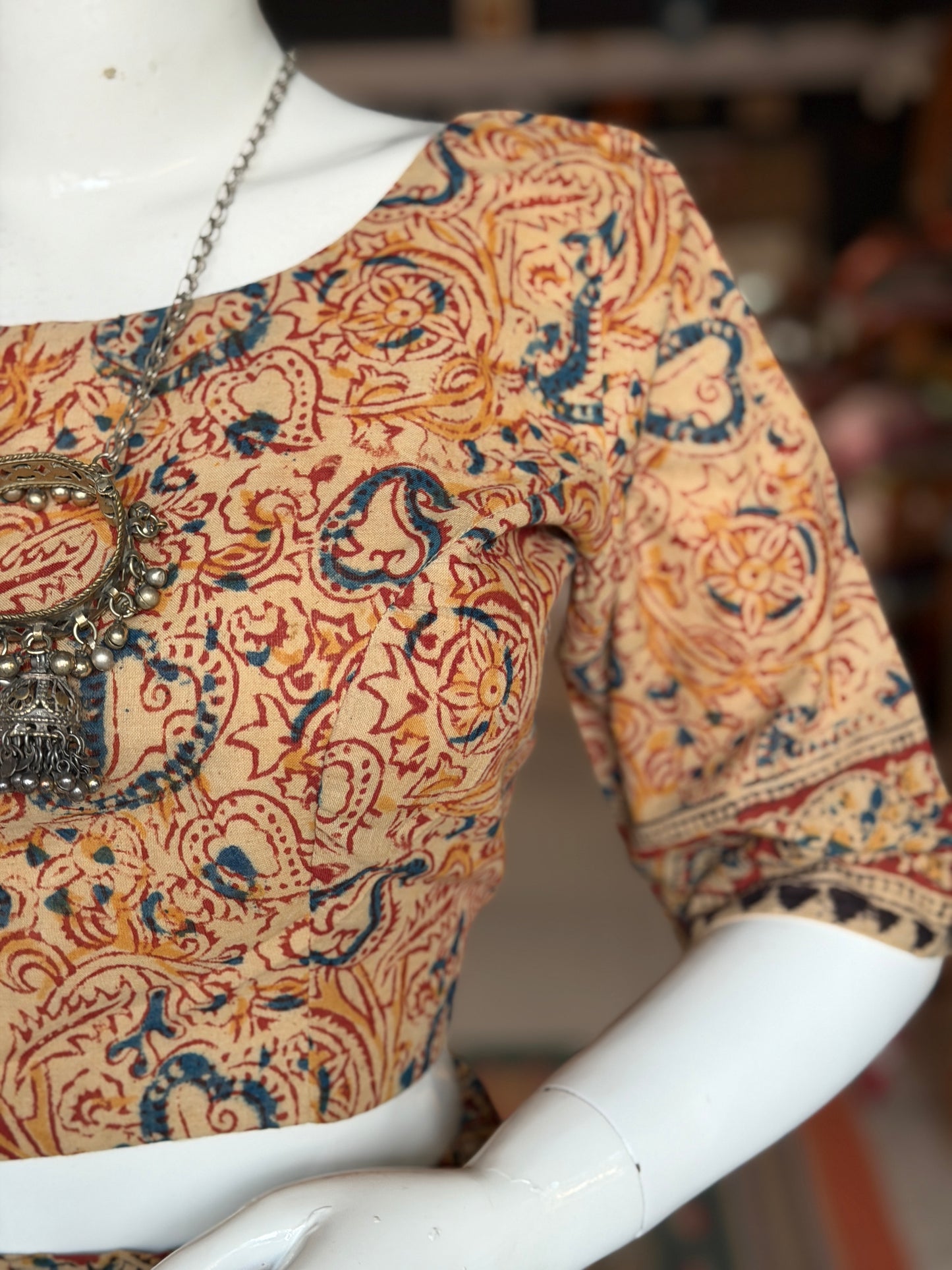 Langa voni - half saree - Kalamkari hand block printed cotton long skirt / lehenga / langa with cotton blouse - 2 piece set
