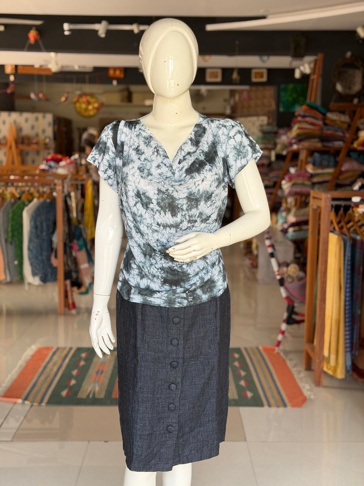 Black tie n dye cowl neck modal top
