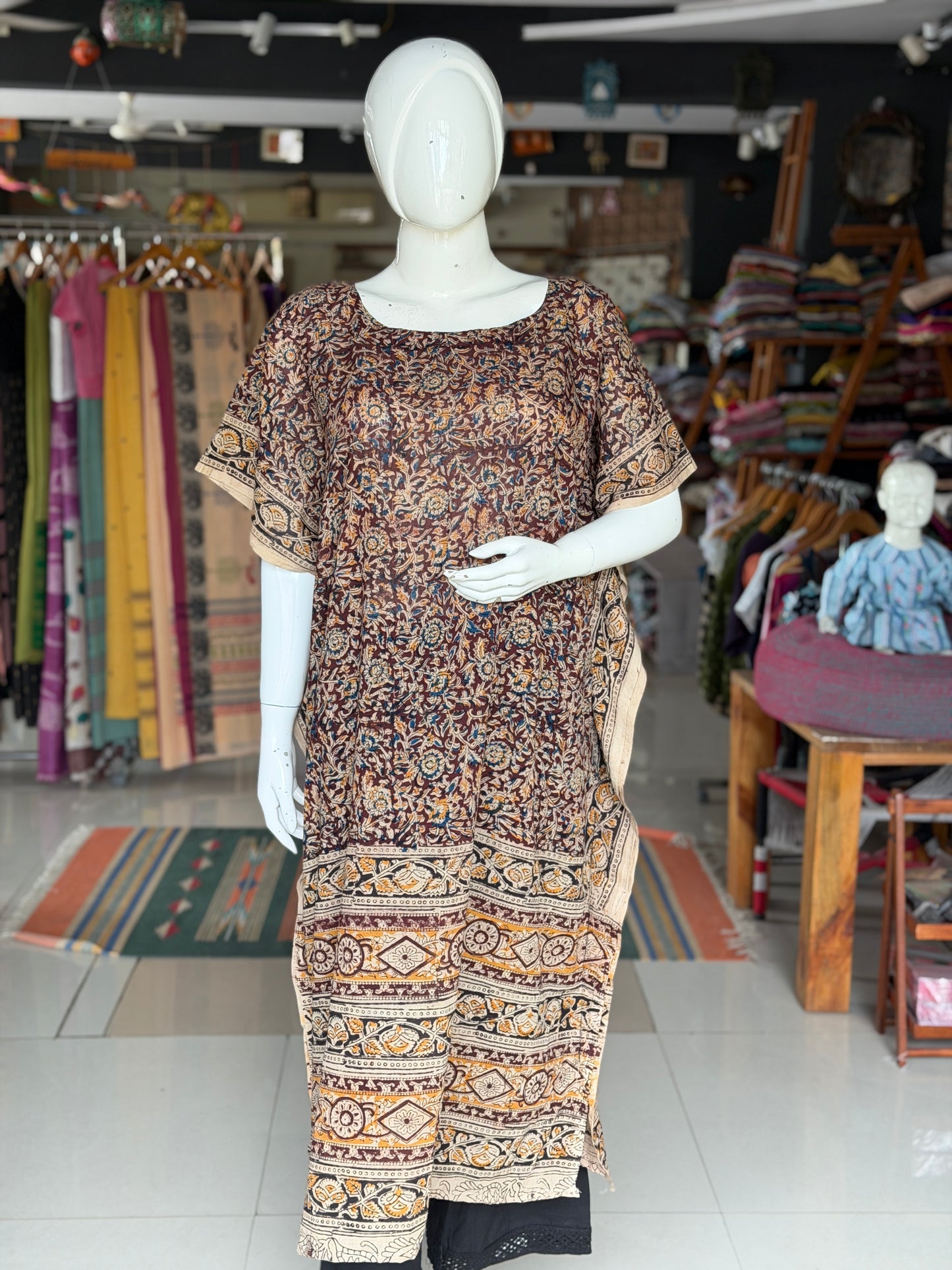 Kalamkari kaftan kurti - soft cotton with hand block prints - designs n colors options available