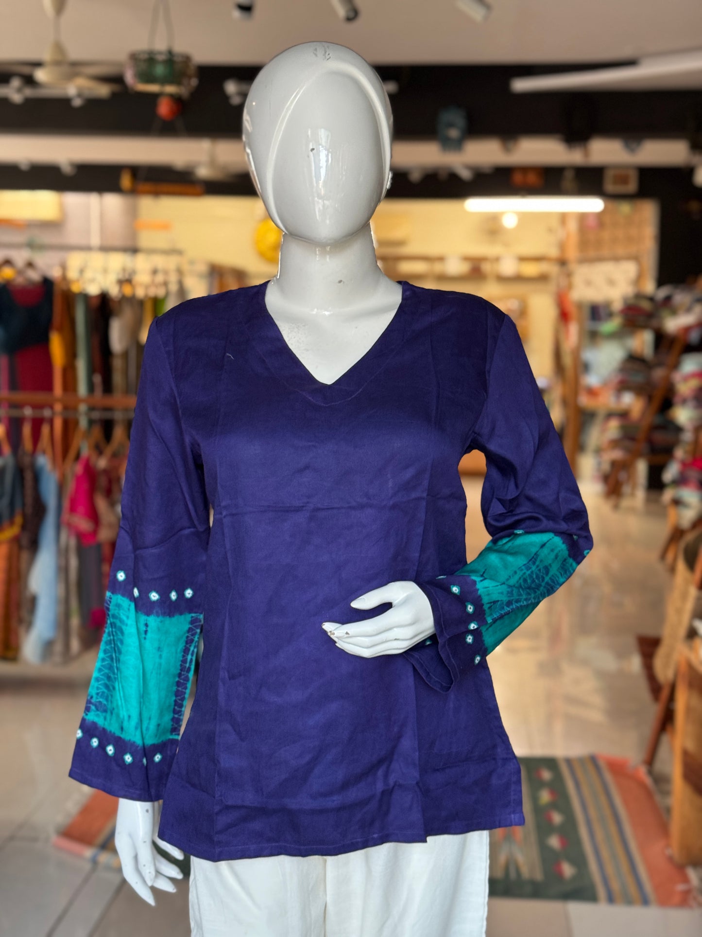 Full sleeves placement bandini tie n dye cotton tunic top / short kurti - multiple colors n designs available