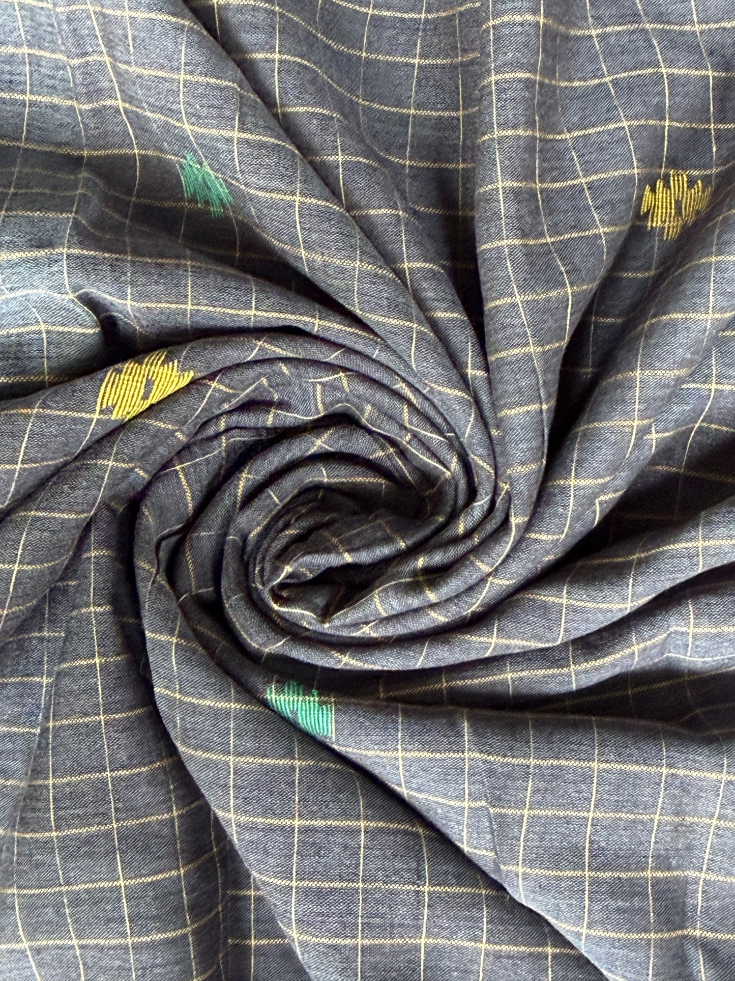 Grey checkered Jamdani soft cotton handloom fabric