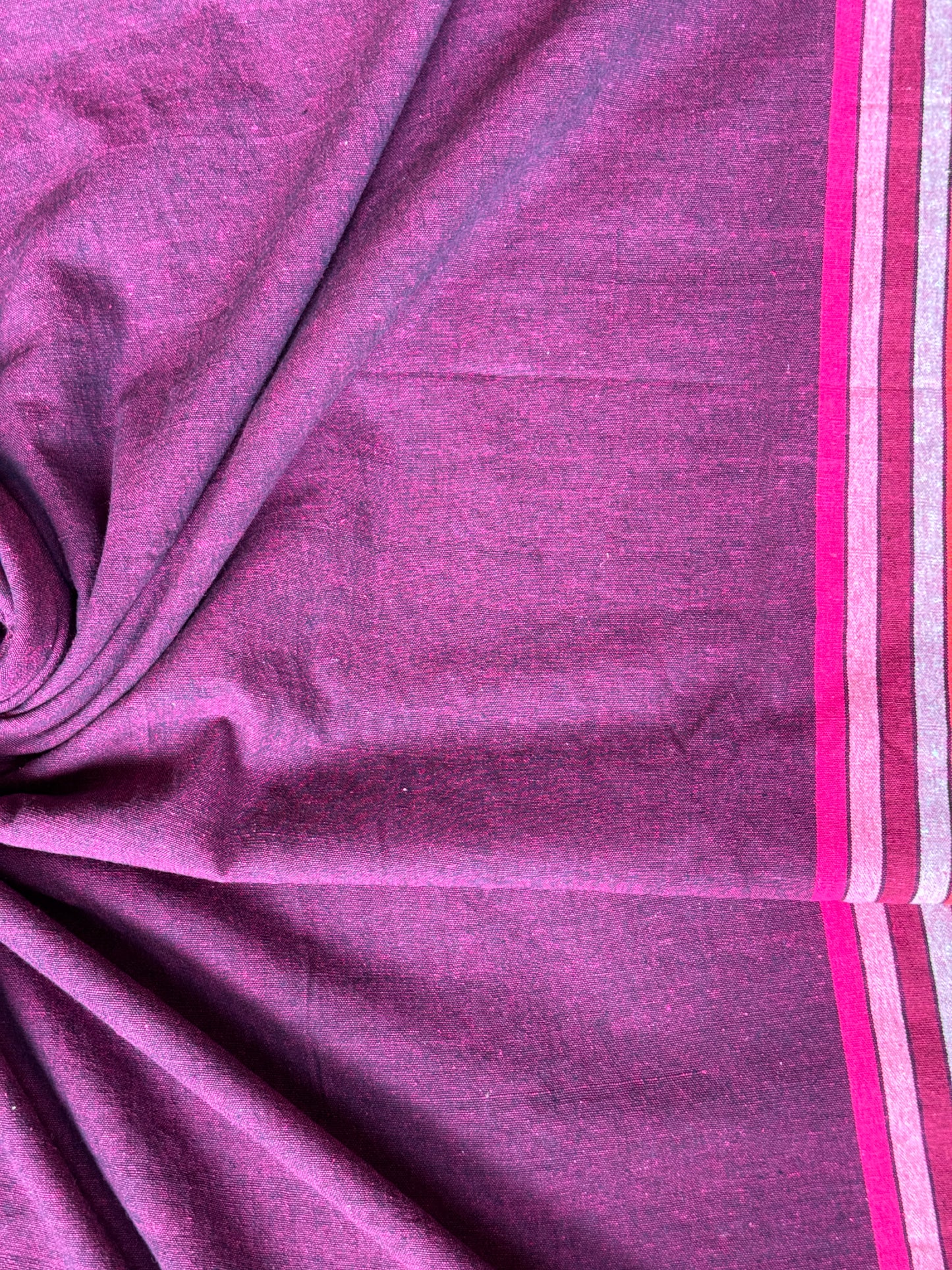Plain Handloom kala cotton fabric with colorful stripes borders - different shades available