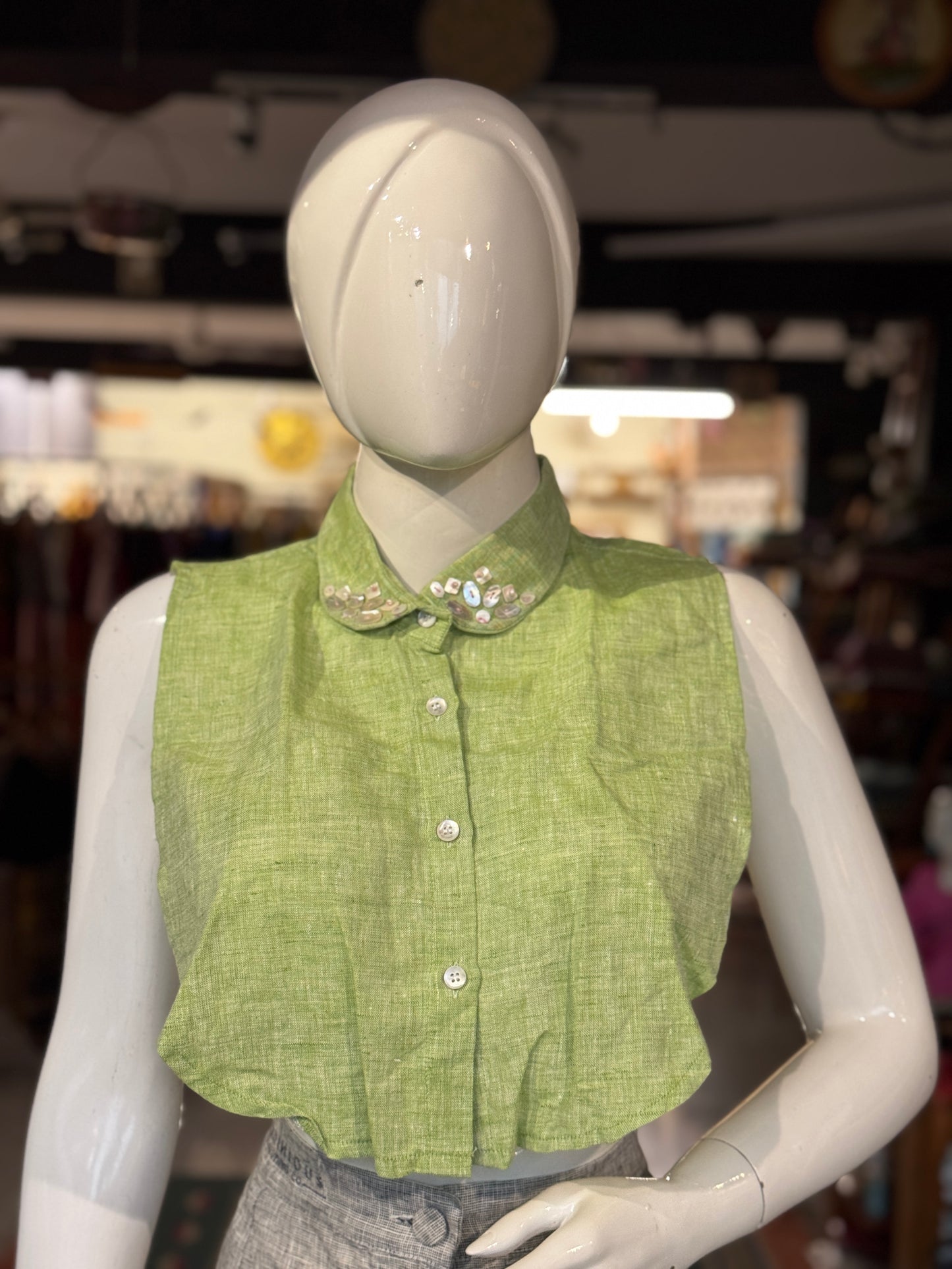 Embellished fake shirt collar / Dickey collar accessory in handloom linen