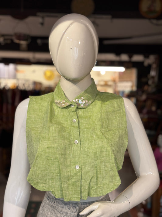 Embellished fake shirt collar / Dickey collar accessory in handloom linen