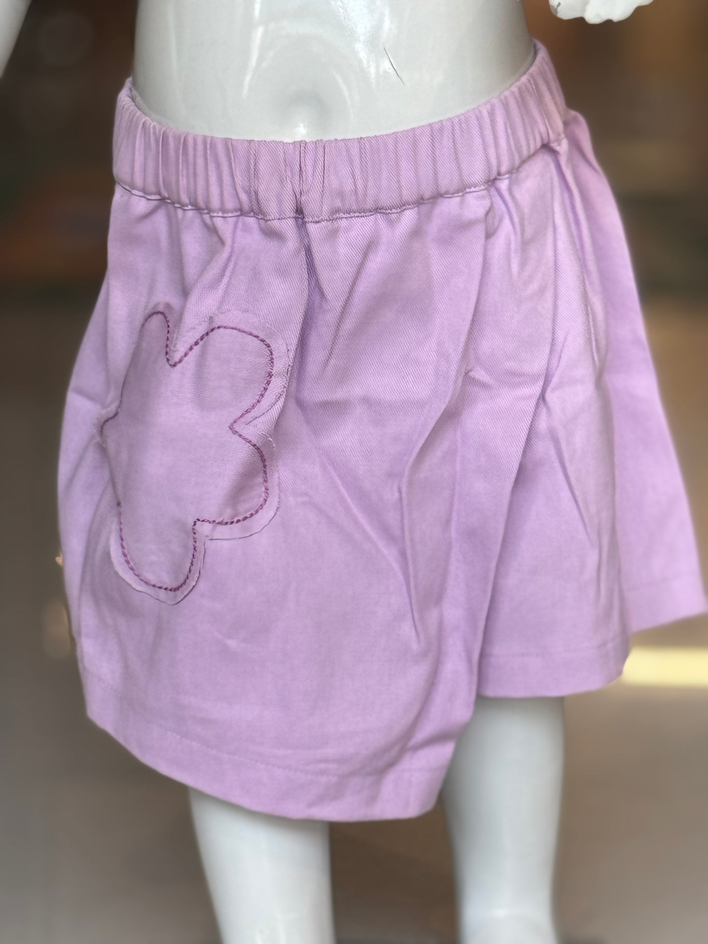 Lavendar skirt style shorts with flower patch pocket - multiple sizes available