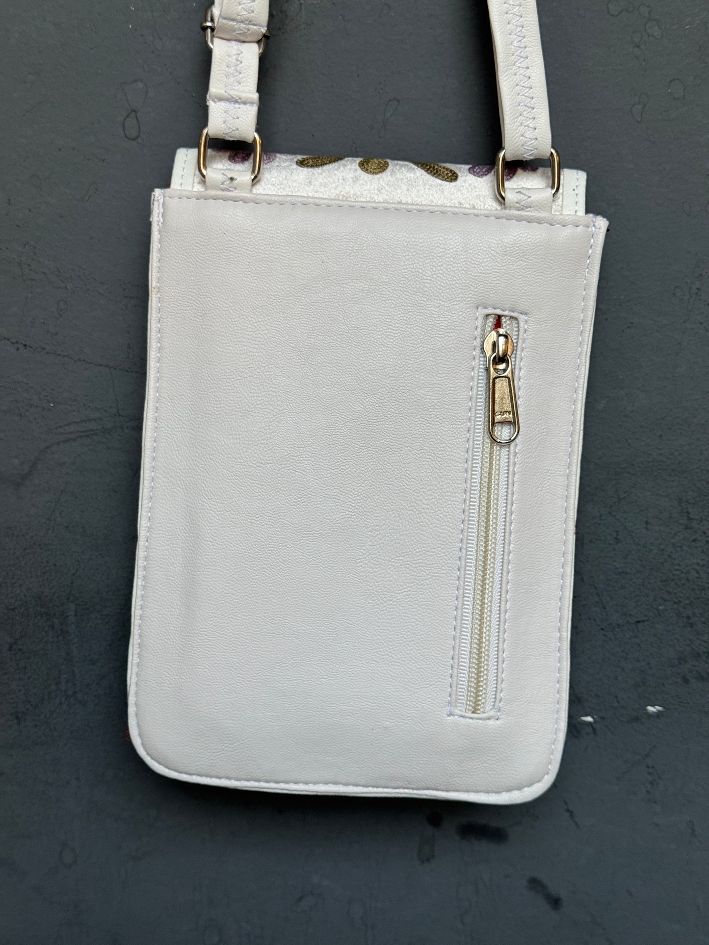 Mobile phone sling pouch - Kashmiri floral Aari embroidered with adjustable length strap and zippered back pocket - colors available