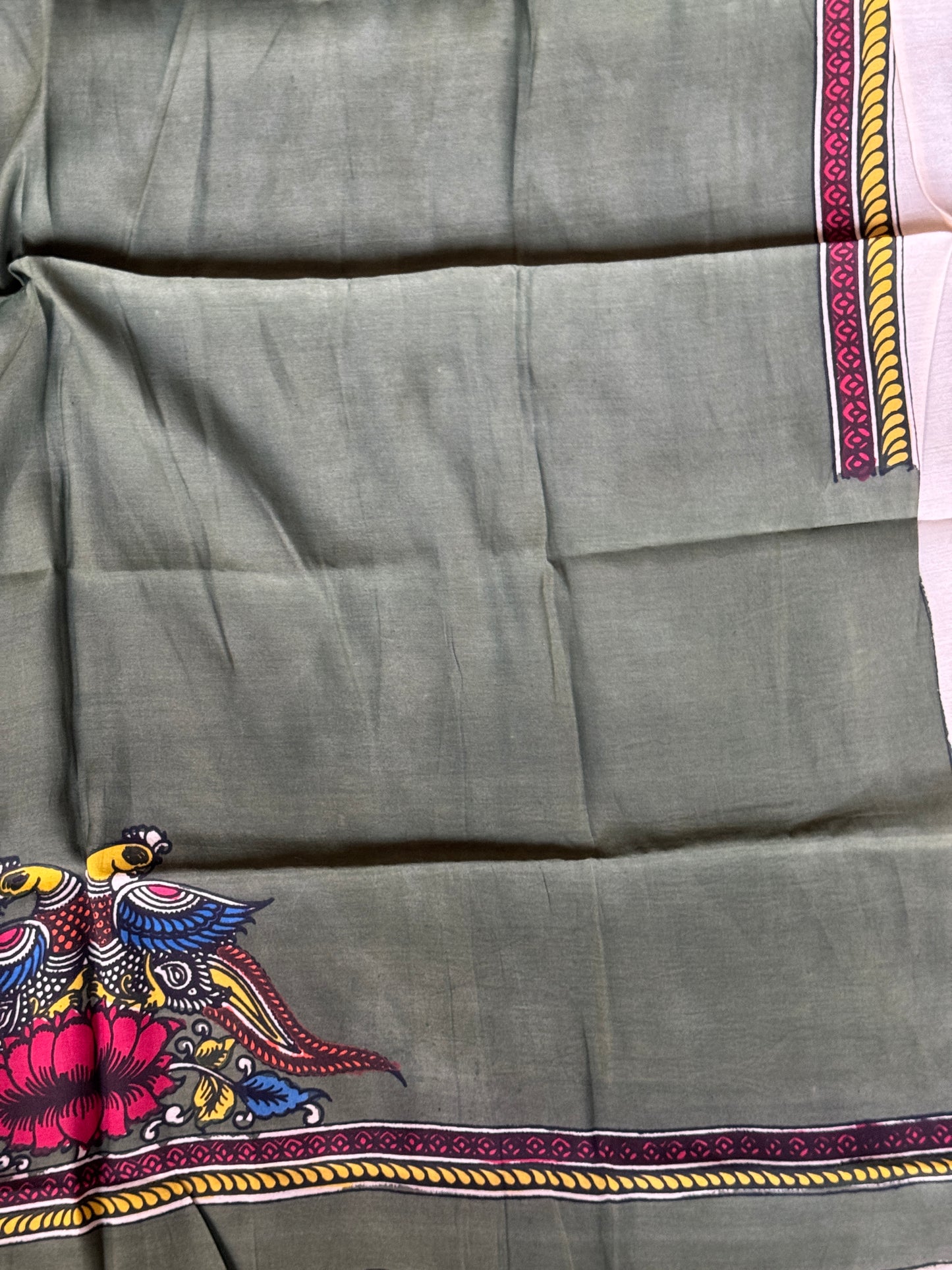 Silk Pen Kalamkari handpainted unstitched blouse piece with border - multiple designs n colors available