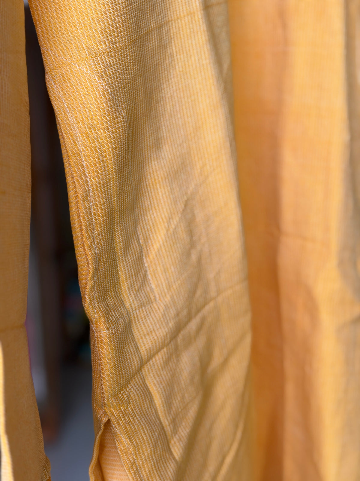Yellow hand woven cotton long kurta for men