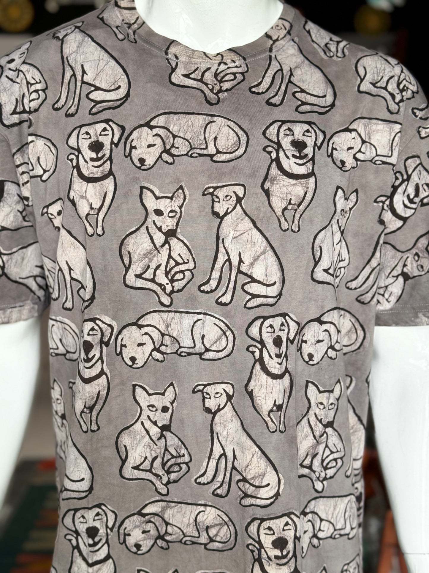 Grey Dog lovers tee - hand block printed natural dyed cotton t-shirt