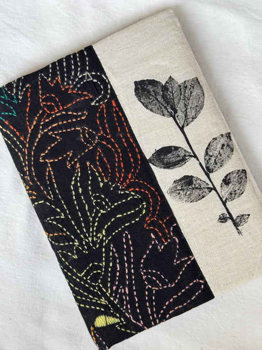 Handmade paper notebooks with kantha hand embroidered and hand eco printed fabric cover