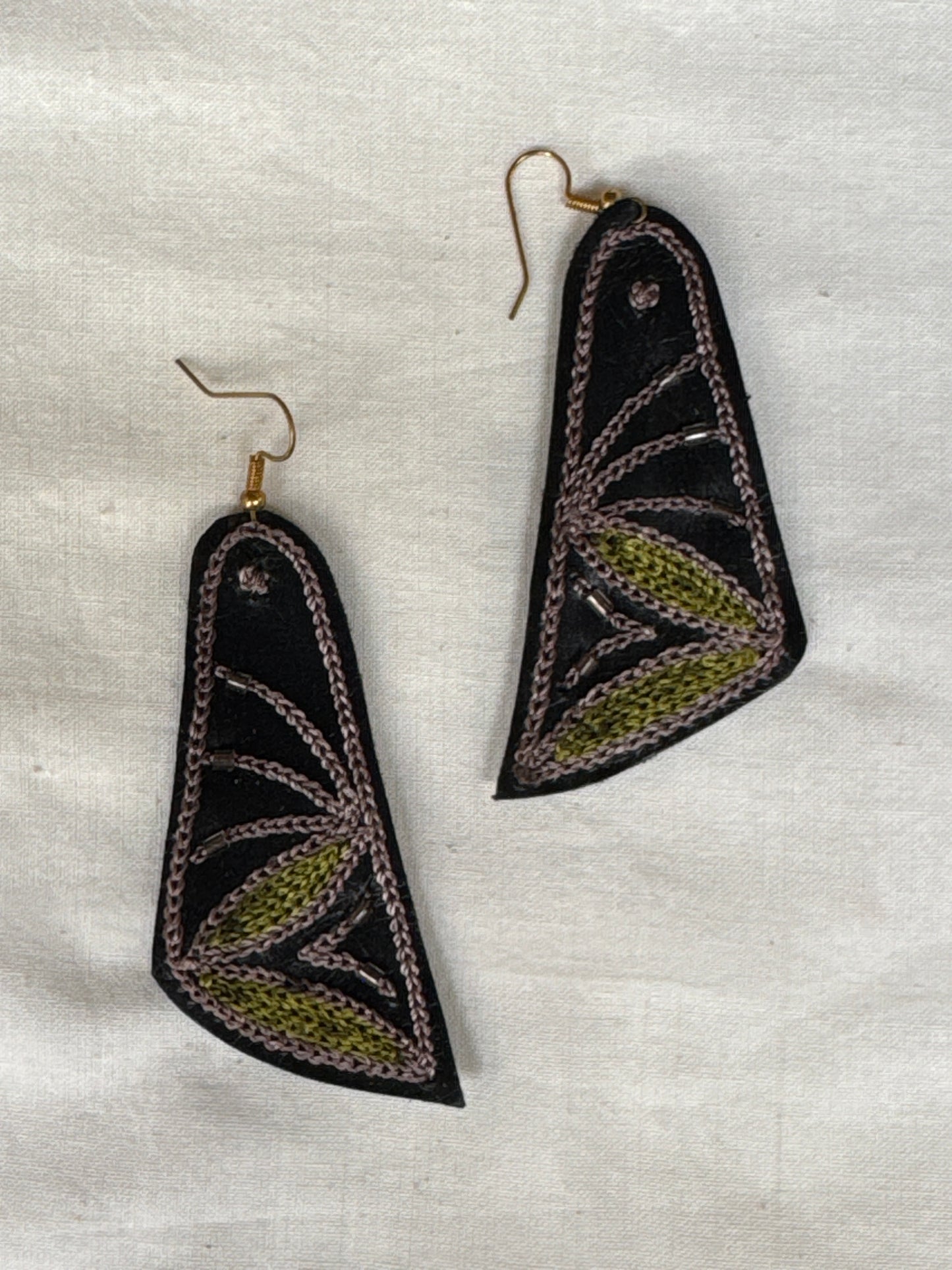 Leather with hand embroidery light weight earrings - shapes, designs and color choice available
