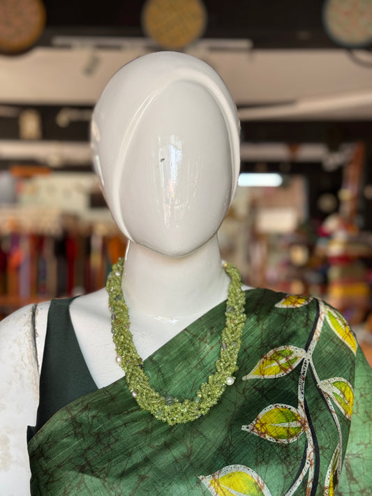 Green peridots braided neckpiece with natural stones tied in