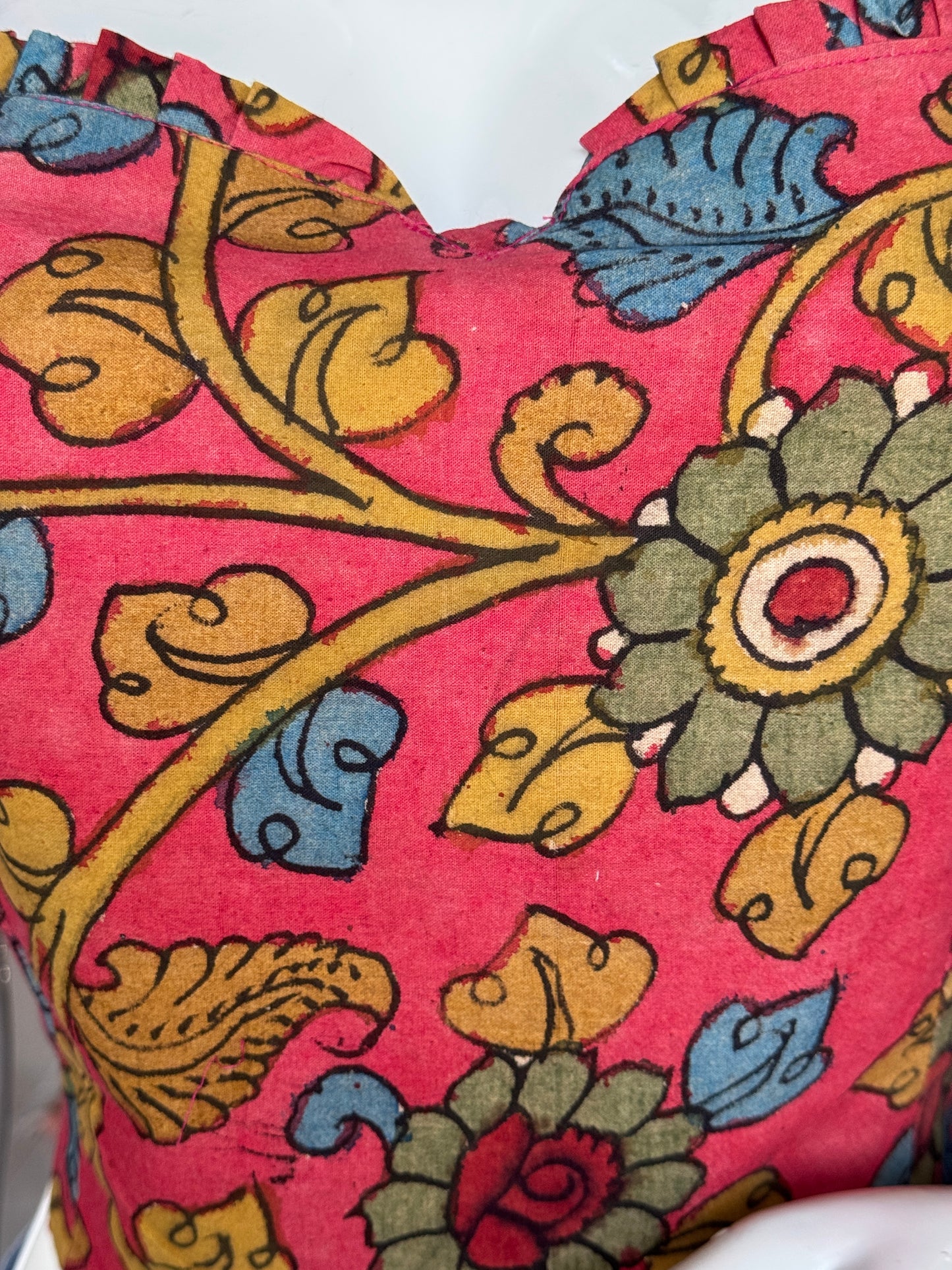 Pen kalamkari hand painted sleeveless cotton blouse with lining - multiple colors and designs available