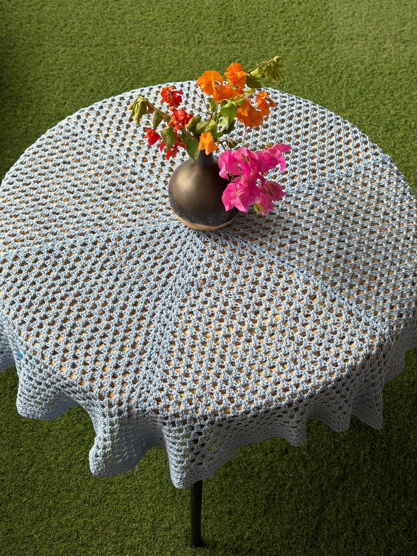 Hexagonal 36 x 36 inch Hand Crochet center table cover - cotton yarn - colors available